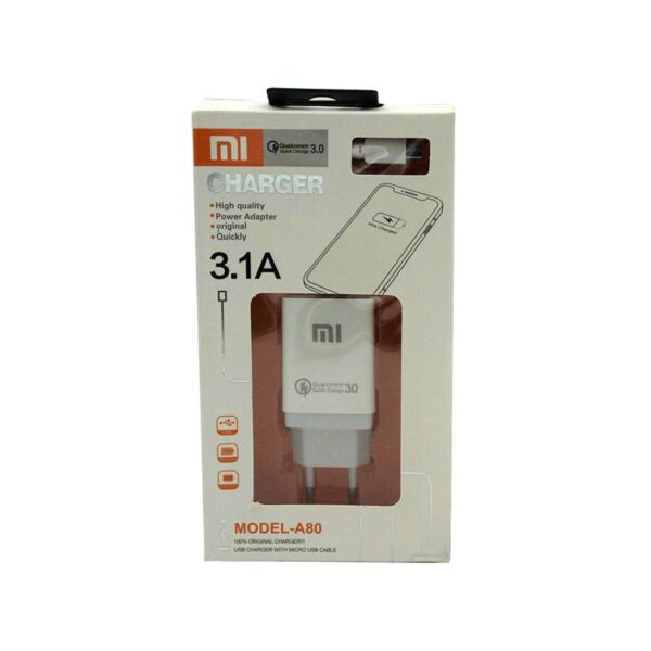 شارژر گوشی Mi مدل A80 به‌ همراه کابل Microusb