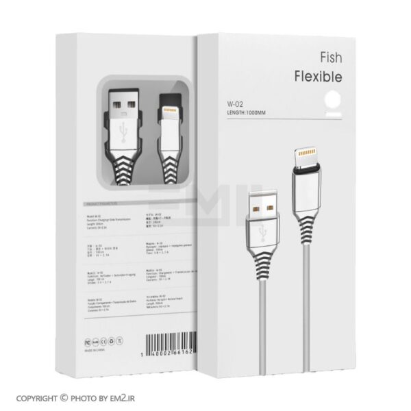کابل آیفون Flexible مدل W-02 سیلیکونی 2.4 آمپر سر فلزی کیفیت عالی