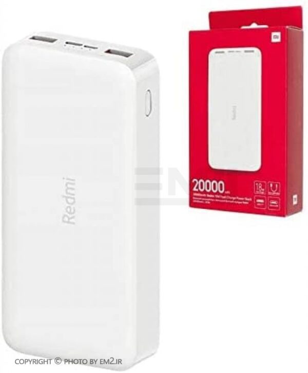 پاوربانک شیائومی مدل Redmi PB200LZM ظرفیت 20000 میلی آمپرساعت به همراه کابل تبدیل microUSB