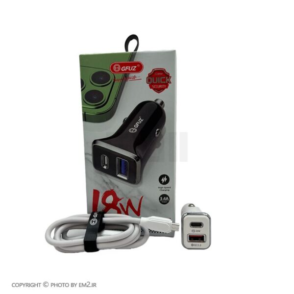 شارژر فندکی GFUZ مدل CR-42 همراه با کابل MicroUSB