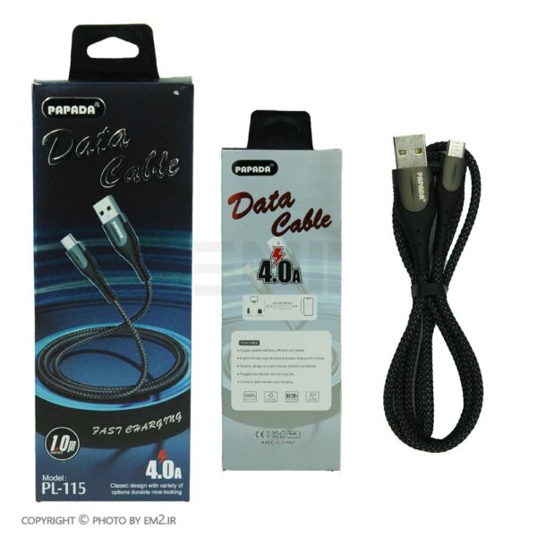 کابل میکرو USB کنفی Papada مدل PL-115 | فست شارژ 4 آمپر، 1 متری