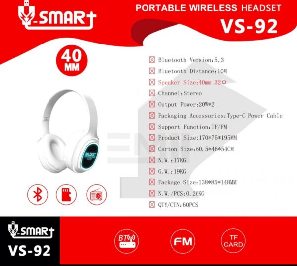 هدفون بلوتوث وی اسمارت مدل Vs-92 اورجینال