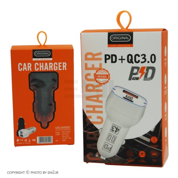 شارژر فندکی 25 وات PD SUPERFASTCHARGE با پورت QC3 و TYPE-C | پک نارنجی