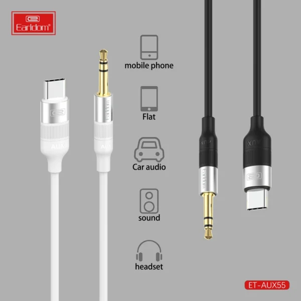 کانکتورهای آلومینیومی کابل AUX به USB-C ارلدام مدل AUX55 برای مقاومت بیشتر