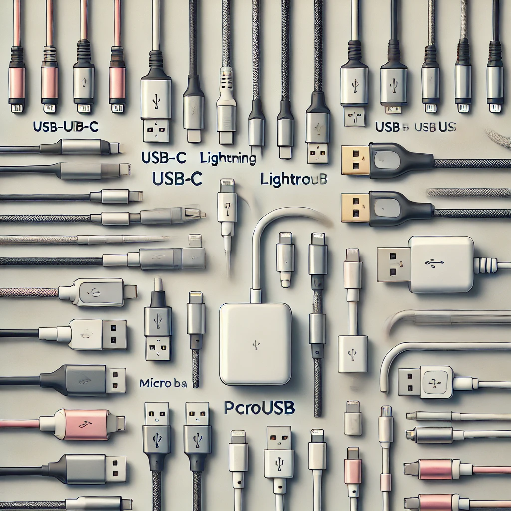 انواع کابل‌های شارژ USB-C، Lightning و microUSB با طراحی‌های نایلونی و سیلیکونی