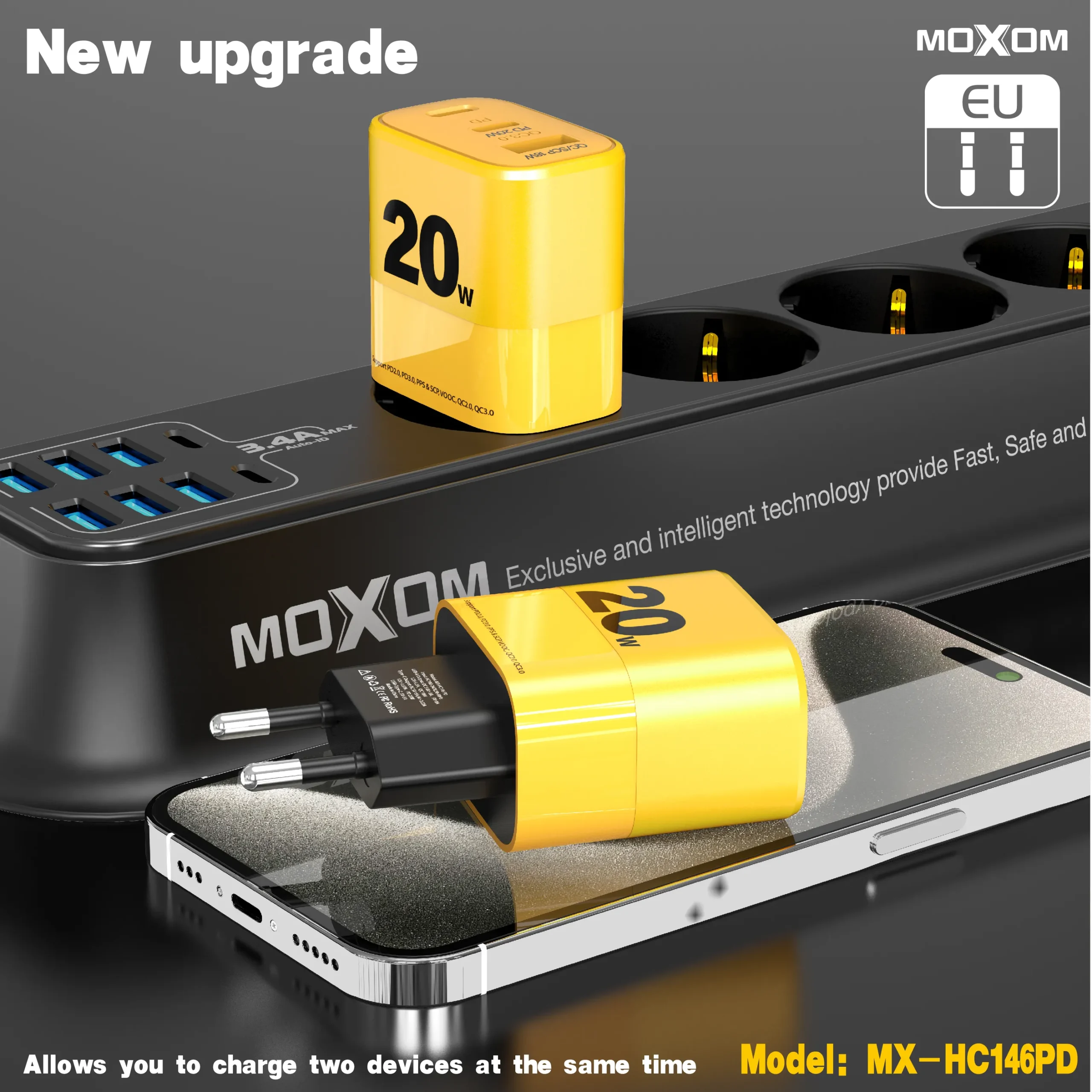 پورت‌های USB و TYPE-C شارژر MOXOM HC146PD