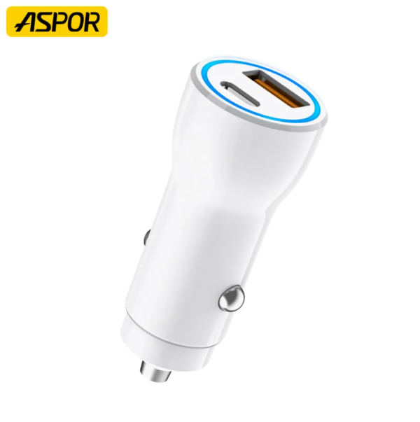 شارژر فندکی ASPOR مدل A910 با دو پورت USB و تایپ سی و توان 38 وات