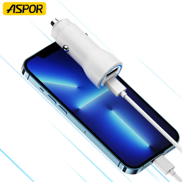 پورت‌های USB و تایپ سی شارژر فندکی ASPOR مدل A910 برای شارژ سریع