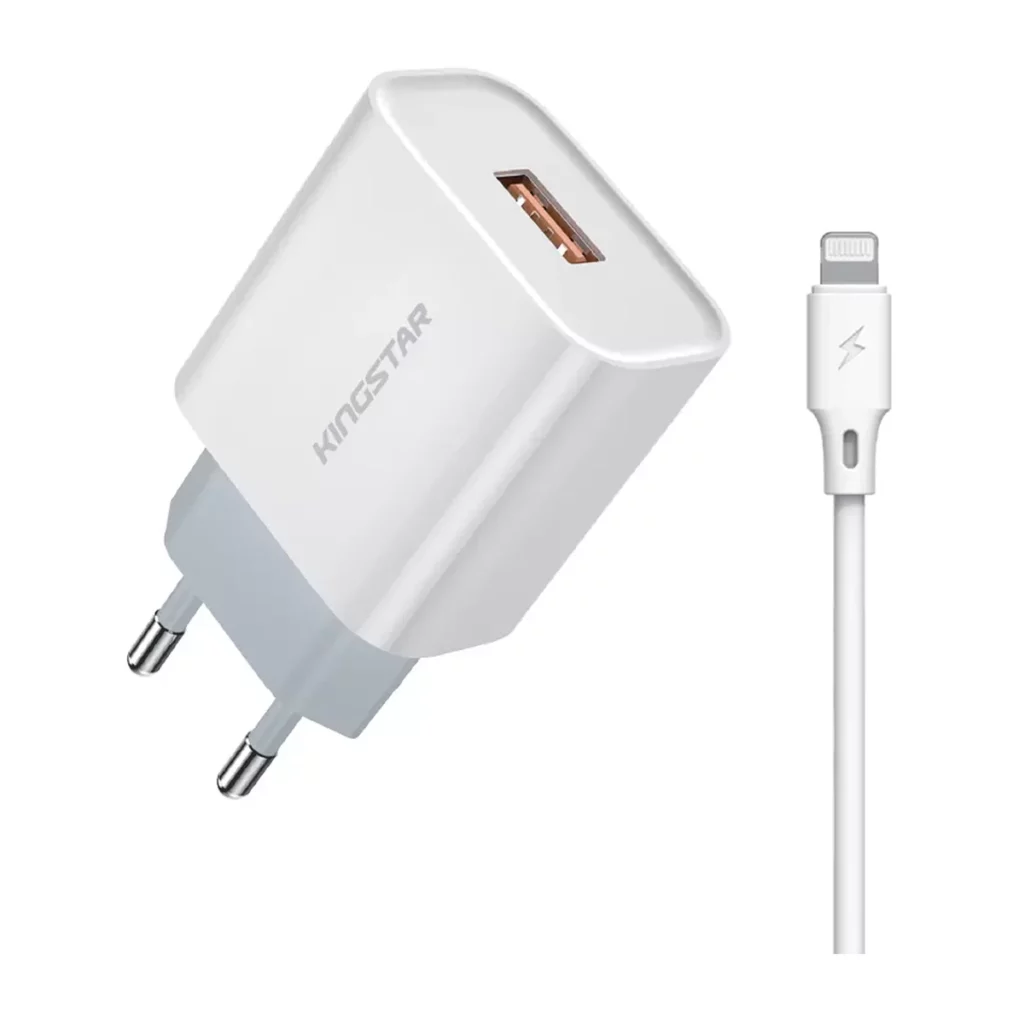 شارژر دیواری کینگ استار مدل KW141i توان 18 وات به همراه کابل Lightning