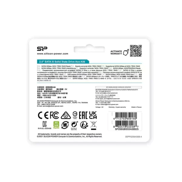 هارد اس اس دی اینترنال SATA3.0 سیلیکون پاور مدل Ace A56 ظرفیت 256 گیگابایت