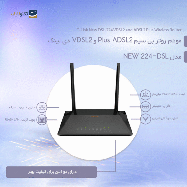 مودم روتر ADSL2 Plus و VDSL2 بی سیم دی لینک مدل DSL-224 NEW