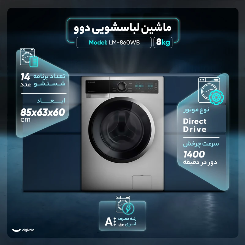 ماشین لباسشویی دوو 8 کیلویی سری پرو مدل LM-860WB 4 ماشین لباسشویی دوو 8 کیلویی سری پرو مدل LM-860WB
