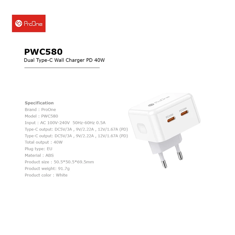 شارژر دیواری 40وات پرووان مدل PWC580 5 شارژر دیواری 40وات پرووان مدل PWC580