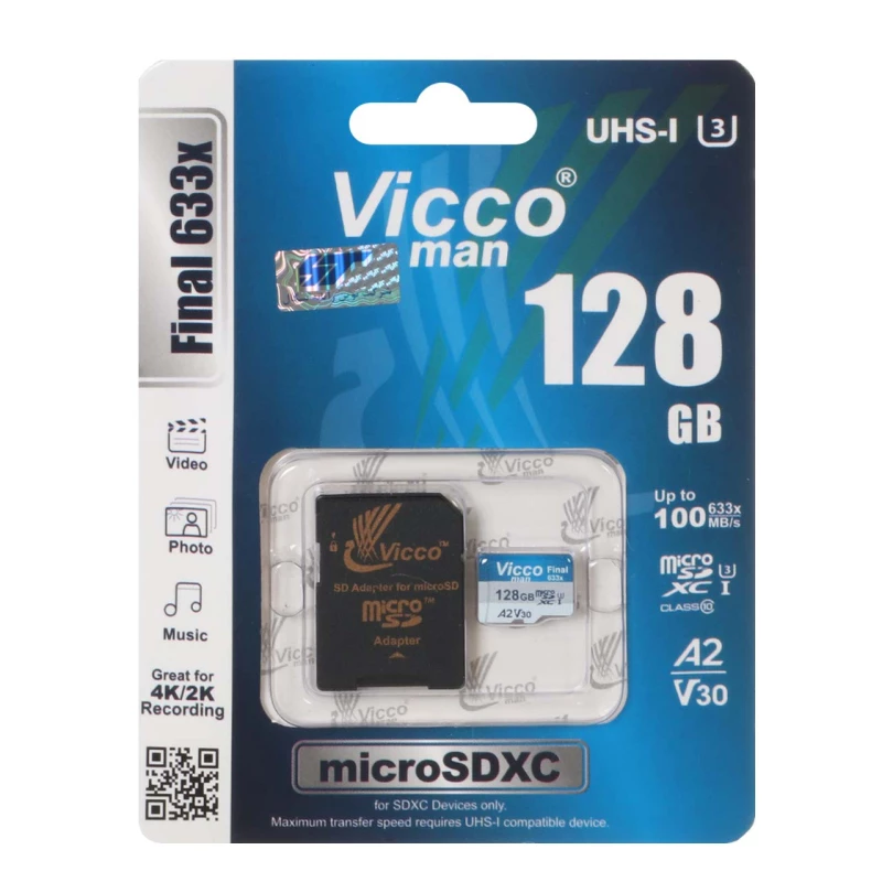 کارت حافظه microSDXC ویکومن مدل Final 633x کلاس 10 استاندارد UHS-I U3 سرعت 100MBs ظرفیت 128 گیگابایت به همراه آداپتور SD 3 کارت حافظه microSDXC ویکومن مدل Final 633x کلاس 10 استاندارد UHS-I U3 سرعت 100MBs ظرفیت 128 گیگابایت به همراه آداپتور SD