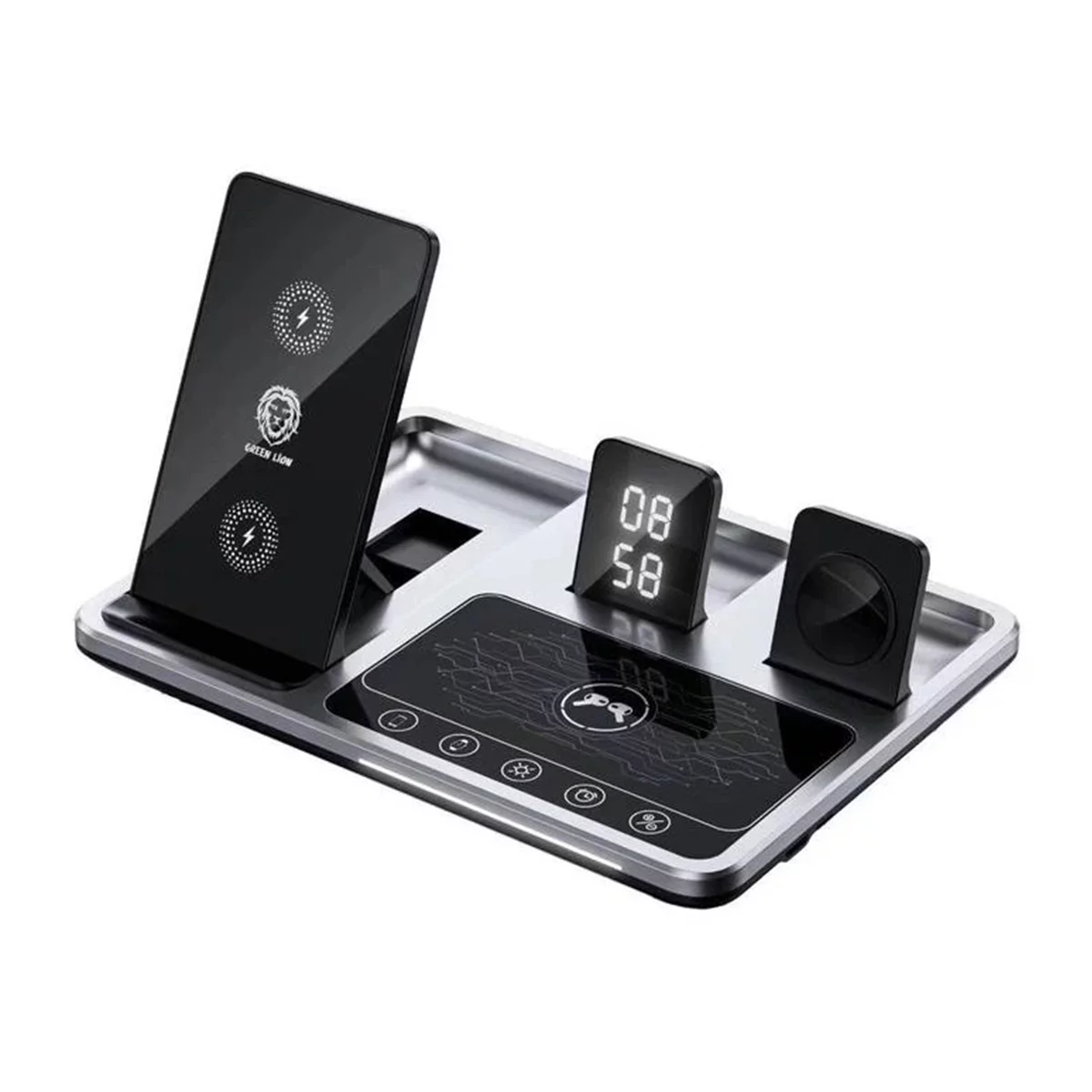 شارژر بی سیم گرین لاین مدل GN4IN1WCSBK توان 15 وات 3 شارژر بی سیم گرین لاین مدل GN4IN1WCSBK توان 15 وات