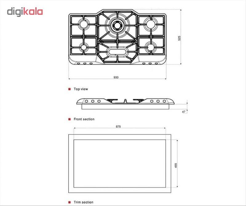 اجاق گاز صفحهای شش شعله استیل البرز مدل S-6901 5 اجاق گاز صفحهای شش شعله استیل البرز مدل S-6901