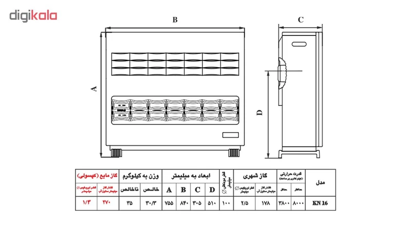 بخاری گازی نیک کالا مدل کیوان KN16 7 بخاری گازی نیک کالا مدل کیوان KN16