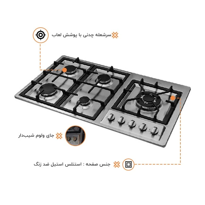اجاق گاز صفحه ای اخوان مدل GI-135-S 4 اجاق گاز صفحه ای اخوان مدل GI-135-S