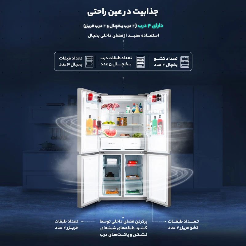 یخچال فریزر ساید بای ساید پاکشوما مدل RDP۵۳۰iS (E۱) - کابین ساده و درب ساده 4 یخچال فریزر ساید بای ساید پاکشوما مدل RDP۵۳۰iS (E۱) - کابین ساده و درب ساده