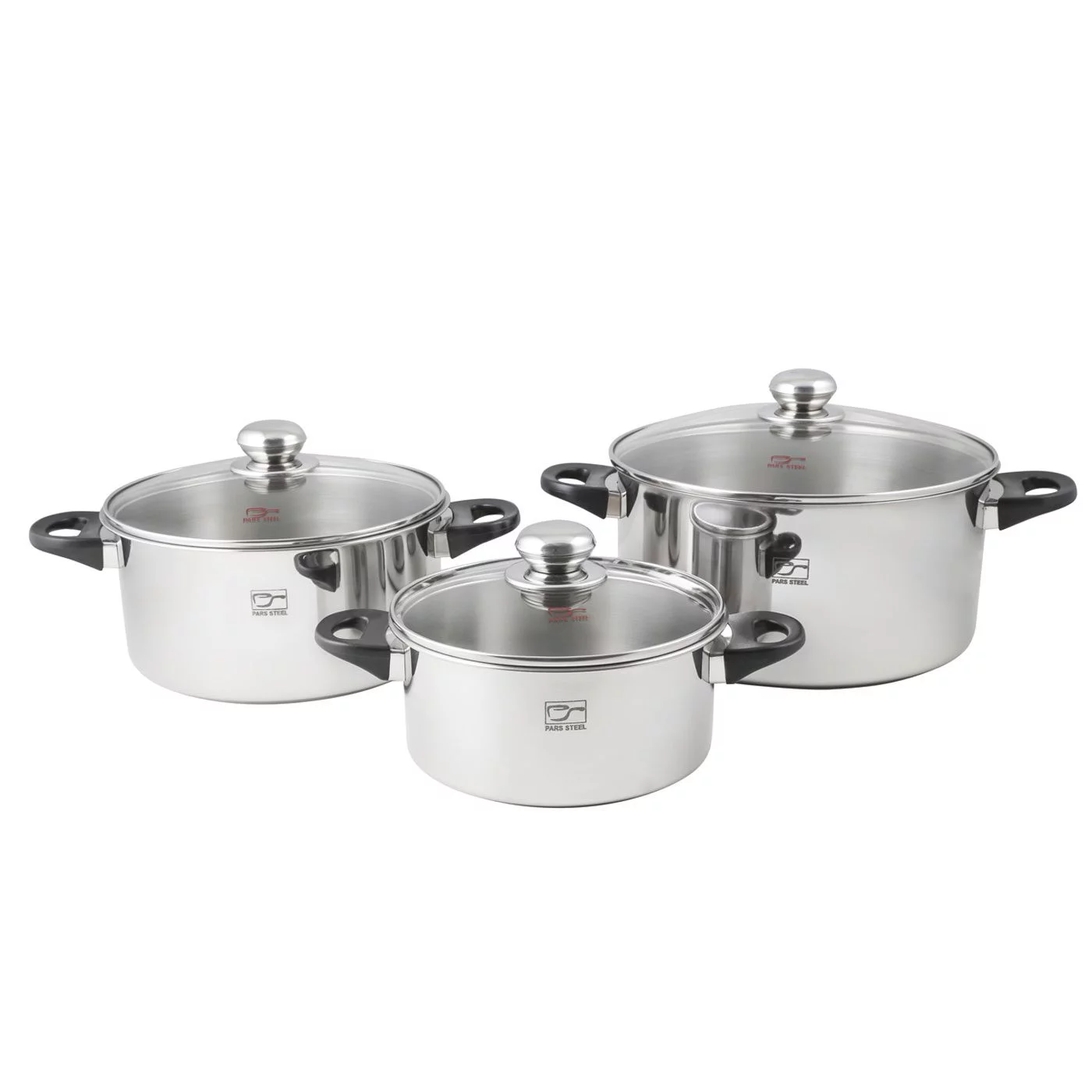 سرویس قابلمه 8 پارچه استیل پارس استیل مدل دسته باکالیت 4 سرویس قابلمه 8 پارچه استیل پارس استیل مدل دسته باکالیت