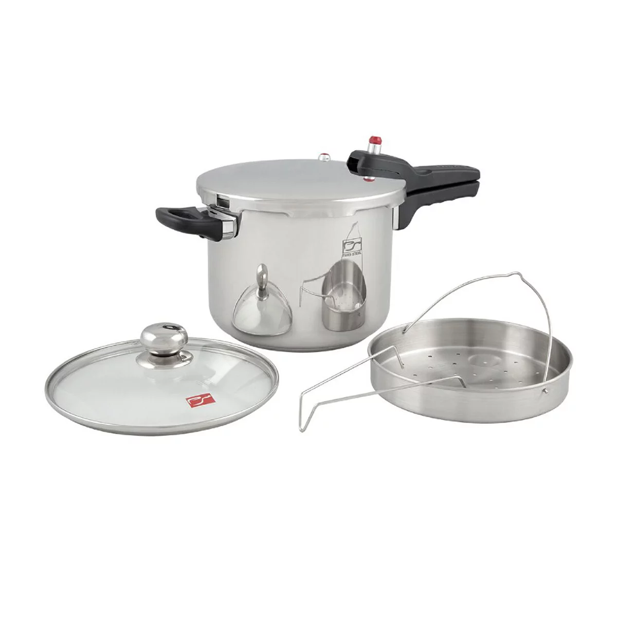 زودپز 6 لیتری پارس استیل به همراه درب پیرکس و سبد بخارپز 3 زودپز 6 لیتری پارس استیل به همراه درب پیرکس و سبد بخارپز