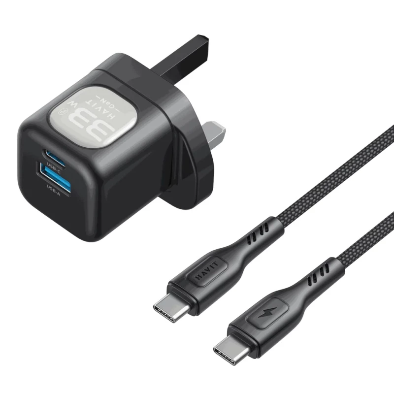 شارژر دیواری 33 وات هویت مدل UC230 kit به همراه کابل تایپ سی 3 شارژر دیواری 33 وات هویت مدل UC230 kit به همراه کابل تایپ سی