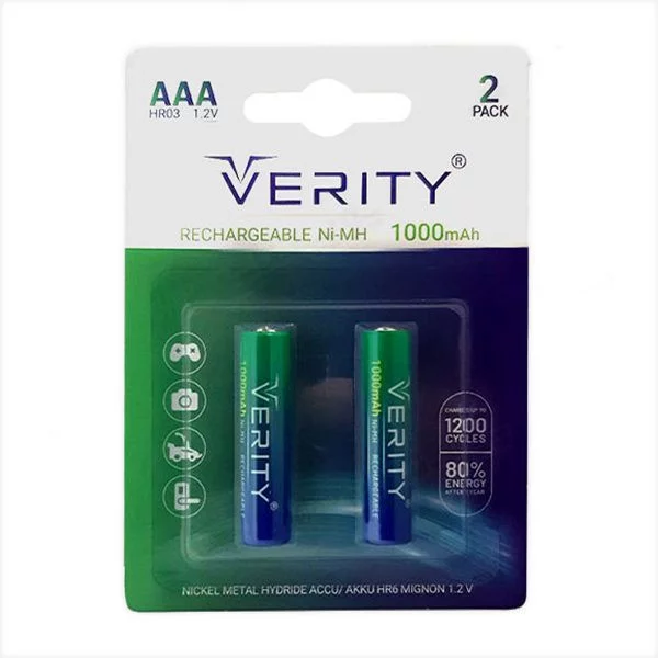 باتری نیم قلمی وریتی مدل HR03 ظرفیت 1000 میلی آمپر ساعت بسته 2 عددی 3 باتری نیم قلمی وریتی مدل HR03 ظرفیت 1000 میلی آمپر ساعت بسته 2 عددی