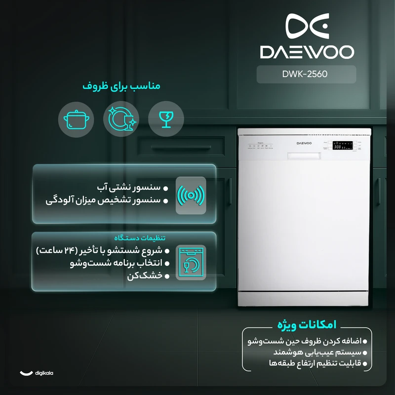 ماشین ظرفشویی 15 نفره دوو مدل DWK-2560 6 ماشین ظرفشویی 15 نفره دوو مدل DWK-2560
