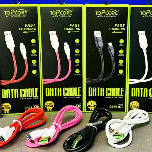 کابل شارژر 1متری تایپ سی topcore مدل cb24-07c فست شارژ 3 کابل شارژ تایپ سی Topcore مدل CB24‑07C طول ۱ متر