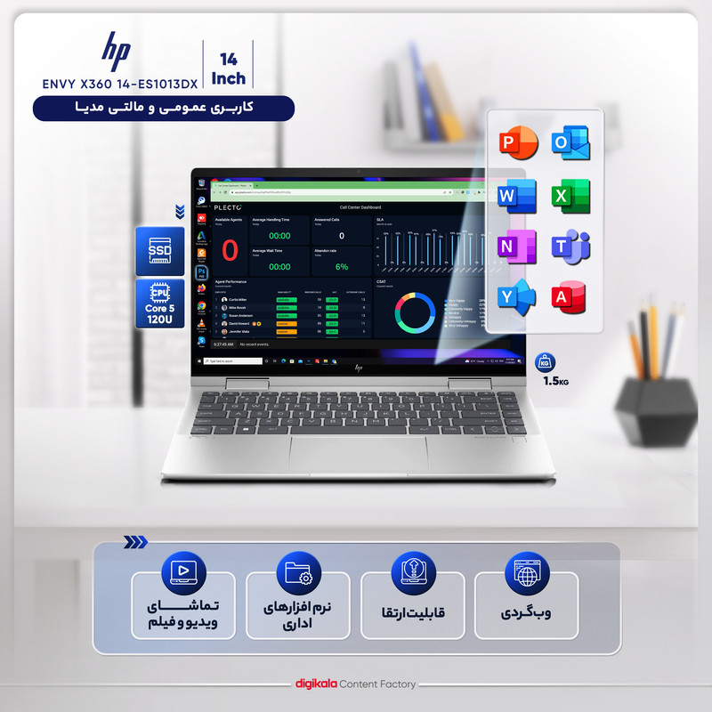 لپ تاپ 14 اینچی اچ پی مدل ENVY X360 14-ES1013DX-Core 5 120U-8GB DDR4-512SSD-W-Touch 6 لپ تاپ 14 اینچی اچ پی مدل ENVY X360 14-ES1013DX-Core 5 120U-8GB DDR4-512SSD-W-Touch