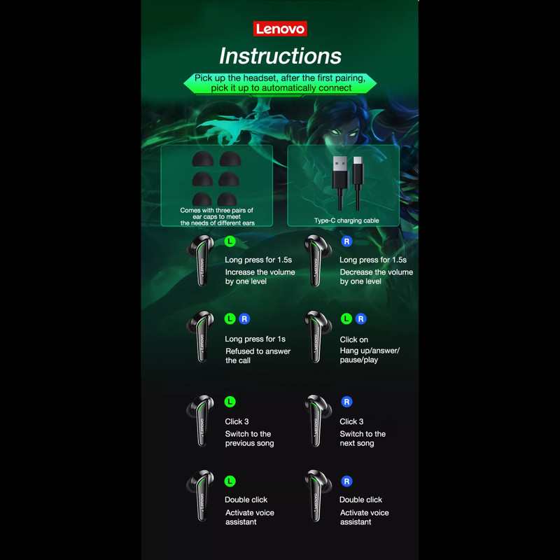 هدست مخصوص بازی بلوتوثی لنوو مدل Thinkplus Live Pods XT92 24 هدست مخصوص بازی بلوتوثی لنوو مدل Thinkplus Live Pods XT92