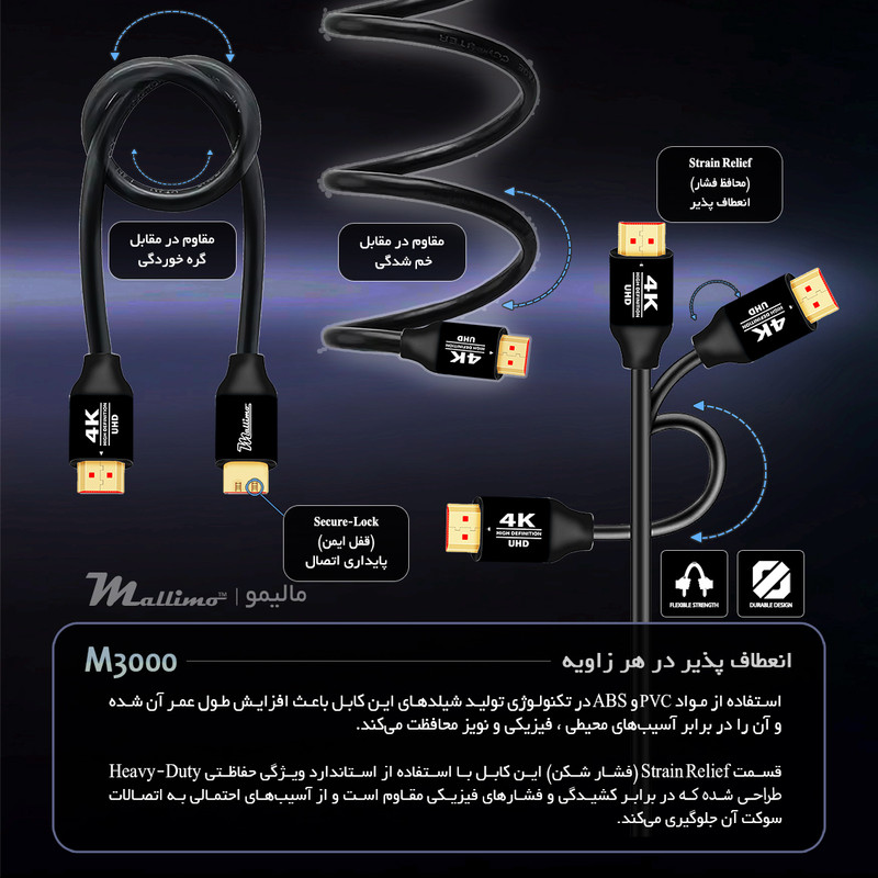 کابل HDMI 4K مالیمو مدل M3000 طول 1.5 متر 8 کابل HDMI 4K مالیمو مدل M3000 طول 1.5 متر