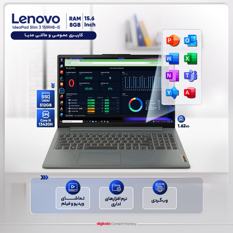 لپ تاپ 15.6 اینچی لنوو مدل IdeaPad Slim 3 15IRH8-i5 13420H-8GB LPDDR5-512GB SSD-TN 5 لپ تاپ 15.6 اینچی لنوو مدل IdeaPad Slim 3 15IRH8-i5 13420H-8GB LPDDR5-512GB SSD-TN
