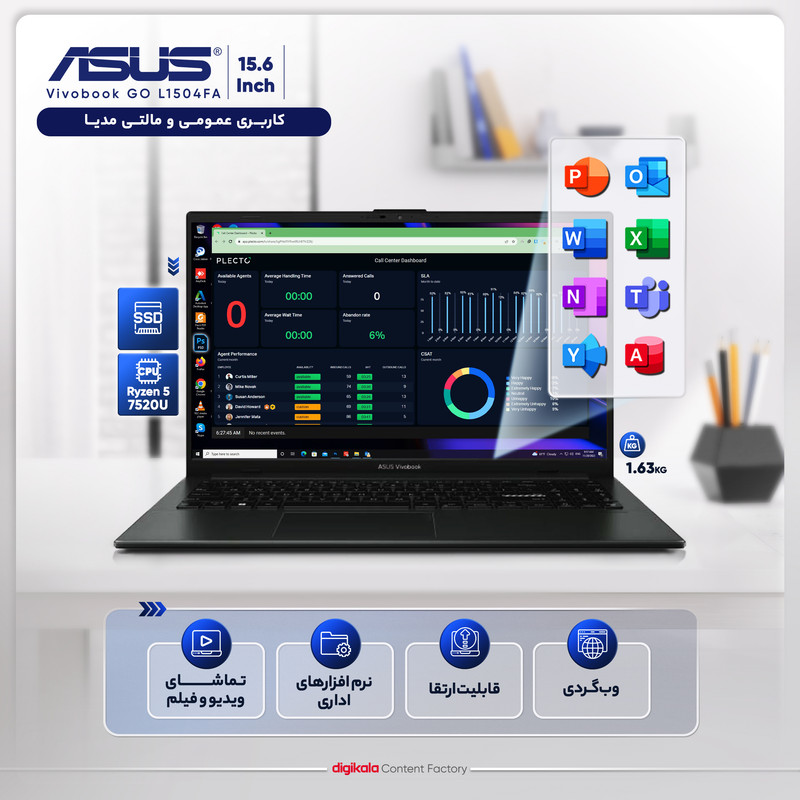 لپ تاپ 15.6 اینچی ایسوس مدل Vivobook GO L1504FA-NJ560-R5 7520U-8GB LPDDR5-512GB SSD-TN 4 لپ تاپ 15.6 اینچی ایسوس مدل Vivobook GO L1504FA-NJ560-R5 7520U-8GB LPDDR5-512GB SSD-TN