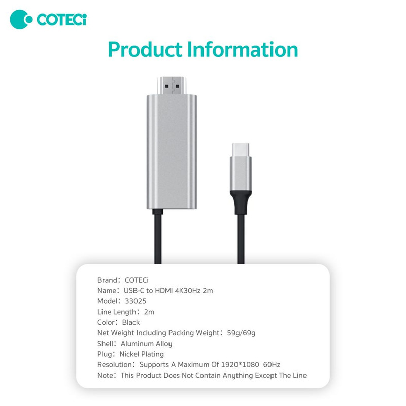 کابل تبدیل USB-C به HDMI کوتتسی مدل 33025 طول 2 متر 14 کابل تبدیل USB-C به HDMI کوتتسی مدل 33025 طول 2 متر