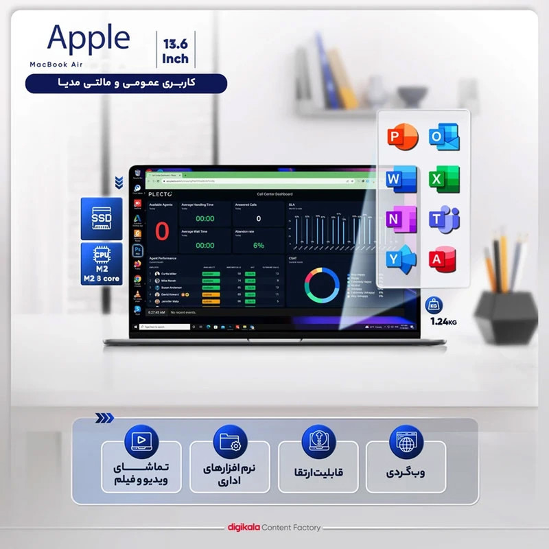 لپ تاپ 13.6 اینچی اپل مدل MacBook Air MC7U4 2022 HNA-M2-16GB RAM-256GB SSD 4 لپ تاپ 13.6 اینچی اپل مدل MacBook Air MC7U4 2022 HNA-M2-16GB RAM-256GB SSD