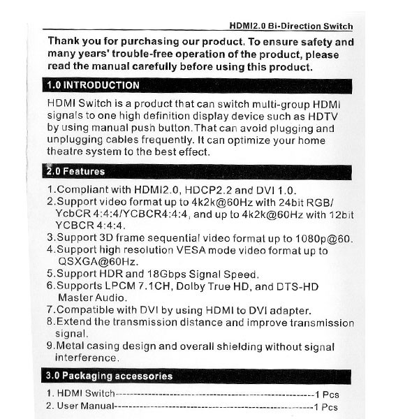 سوئیچ 2 پورت HDMI مدل HSW-212U 16 سوئیچ 2 پورت HDMI مدل HSW-212U