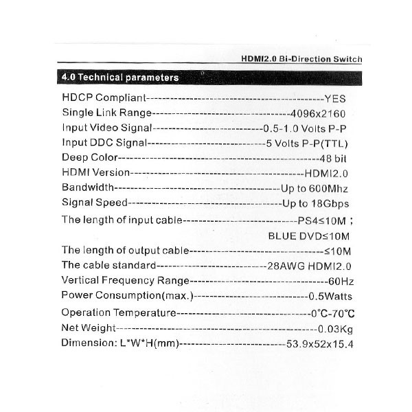 سوئیچ 2 پورت HDMI مدل HSW-212U 17 سوئیچ 2 پورت HDMI مدل HSW-212U
